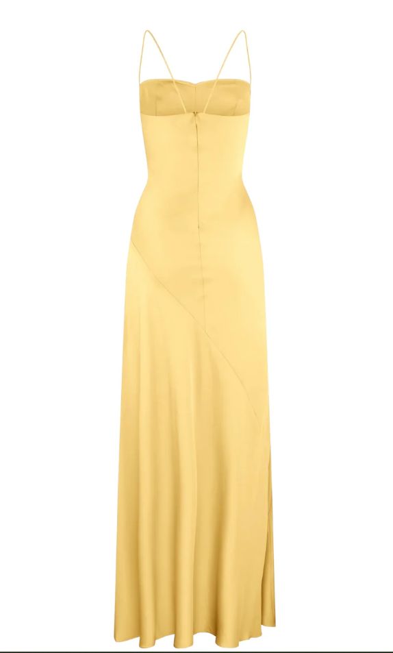 Yellow Spaghetti Straps Long Prom Dress With Slit fg6898