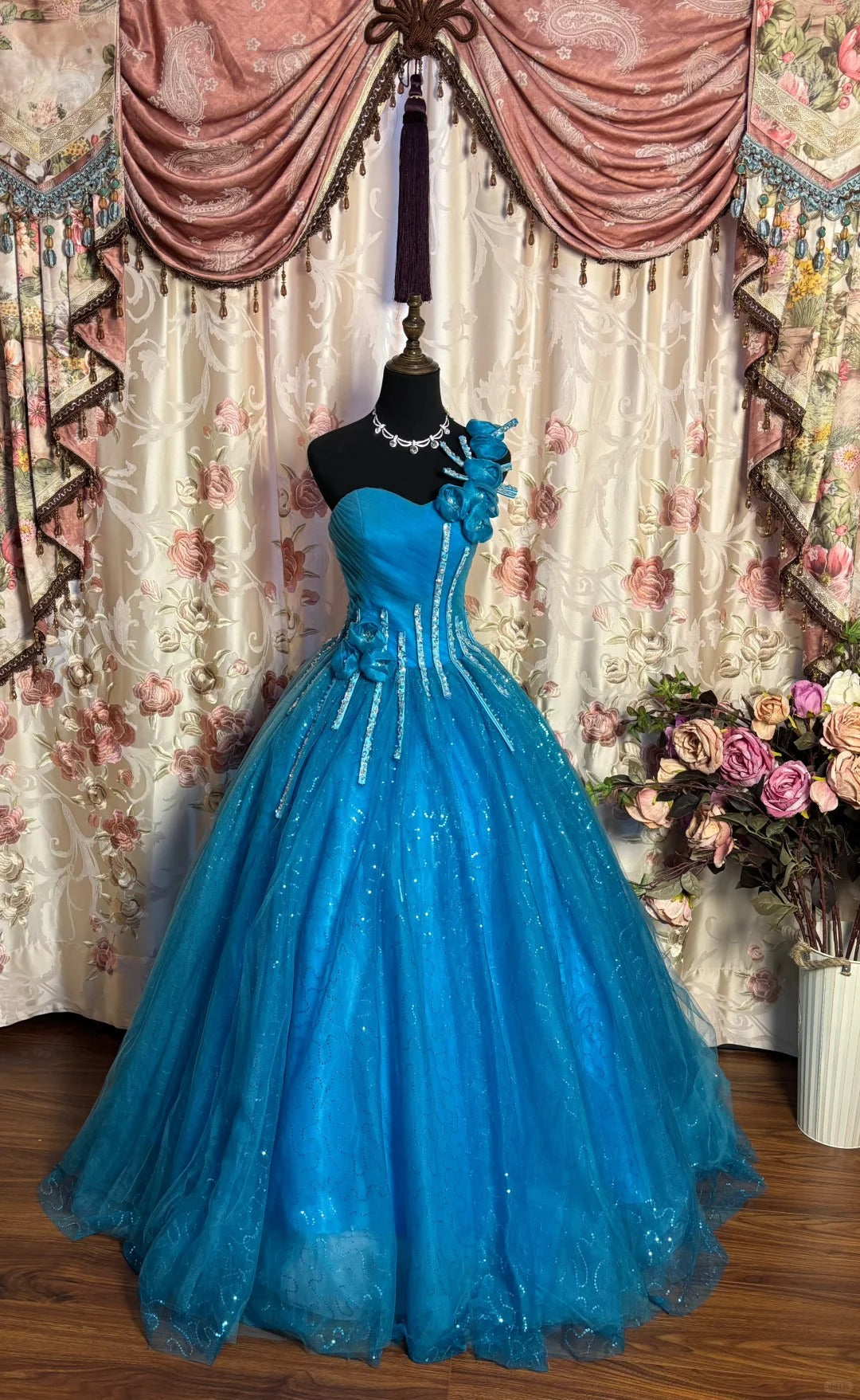 A Line Quinceanera Dress Ball Gown Tulle One Shoulder Sweet 16 Dress fg7355