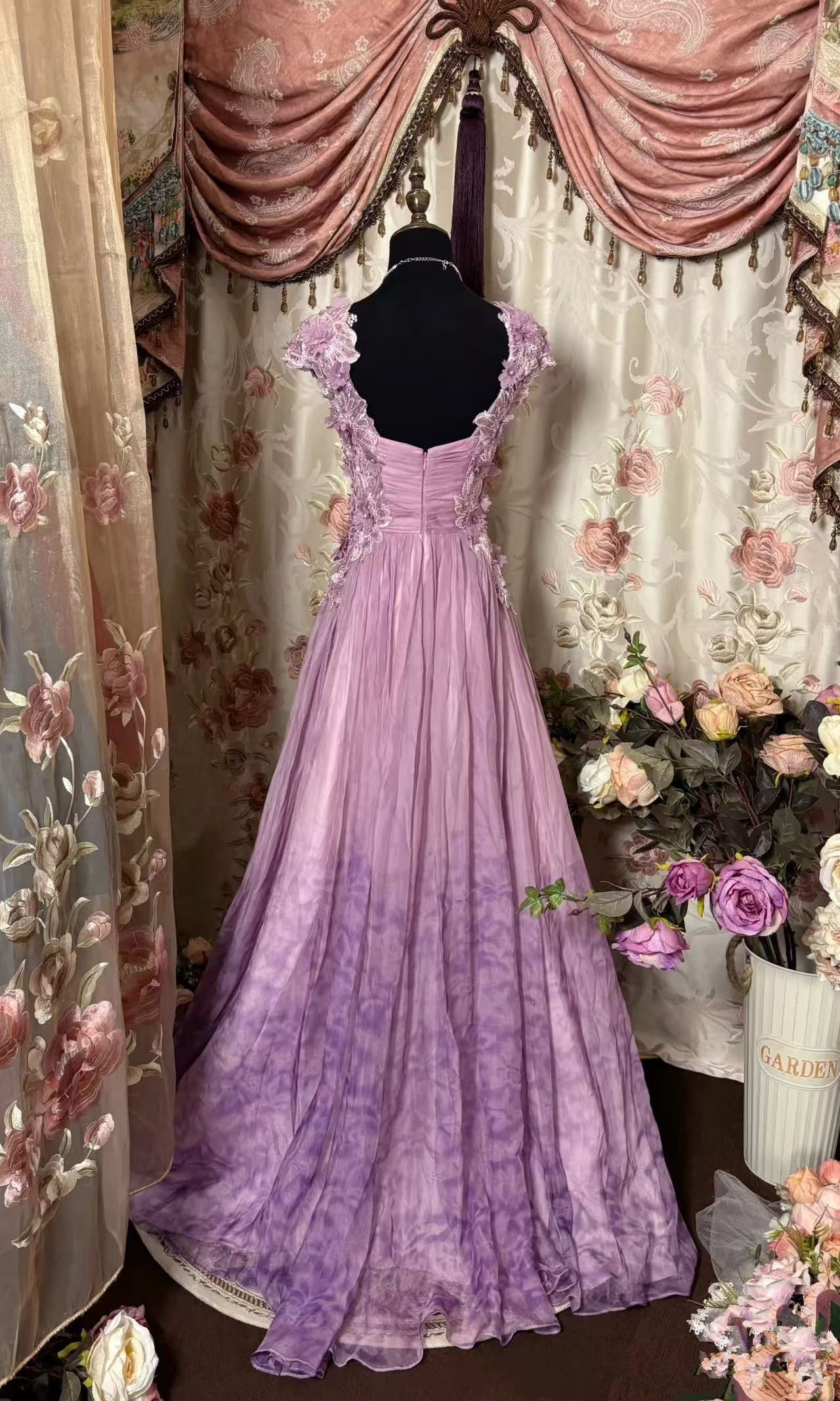 Sweetheart Flowers Chiffon Long Prom Dress,Long Evening Gowns fg7150