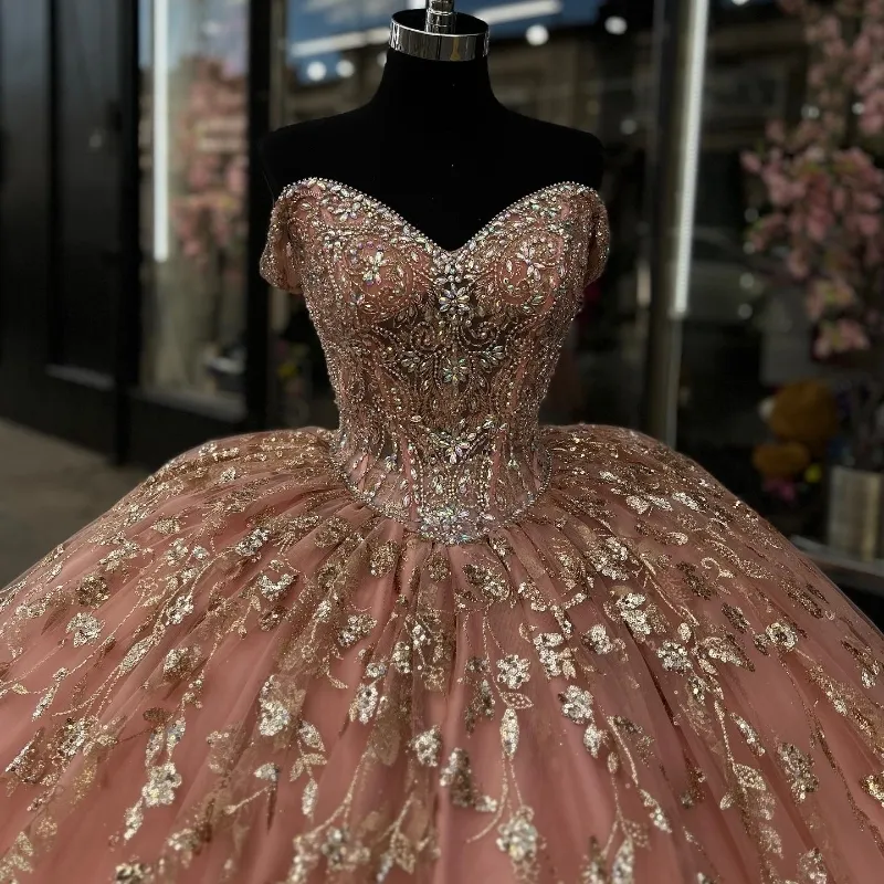Pink Princess Quinceanera Dress with Off Shoulder Ball Gown fg6820