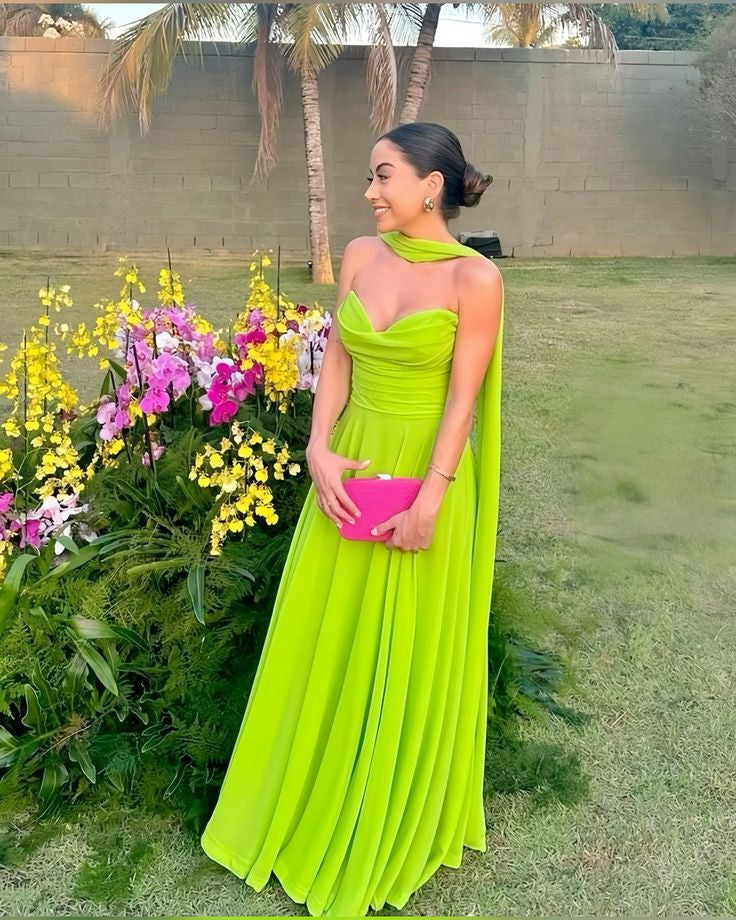 simple bright green chiffon prom dresses, formal party dress long fg6259
