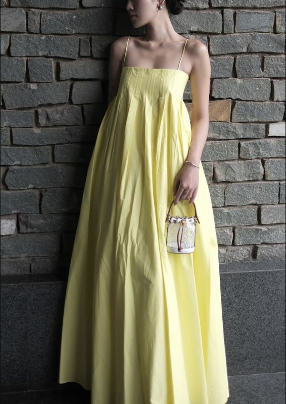 Yellow Spaghetti Straps Elegant A line Prom Dress Yellow Evening Dress fg7275