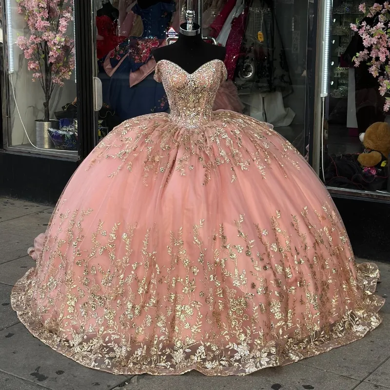 Pink Princess Quinceanera Dress with Off Shoulder Ball Gown fg6820