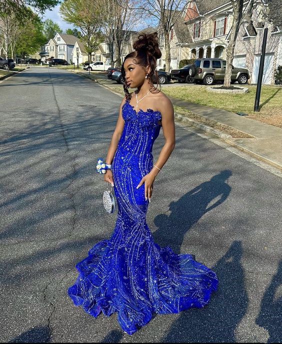 Women's Mermaid Prom Dress, Sweetheart Sequin Royal Blue Birthday Party Dress fg6762