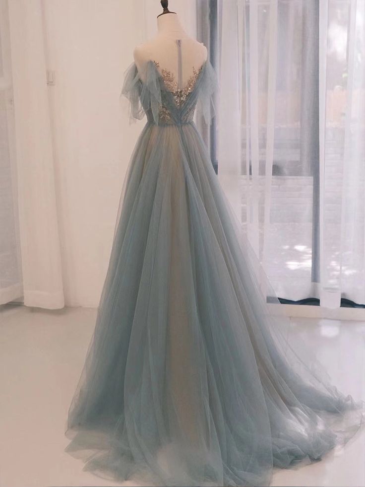 A-Line Scoop Neckline Tulle Long Prom Dress with Sequin fg7063