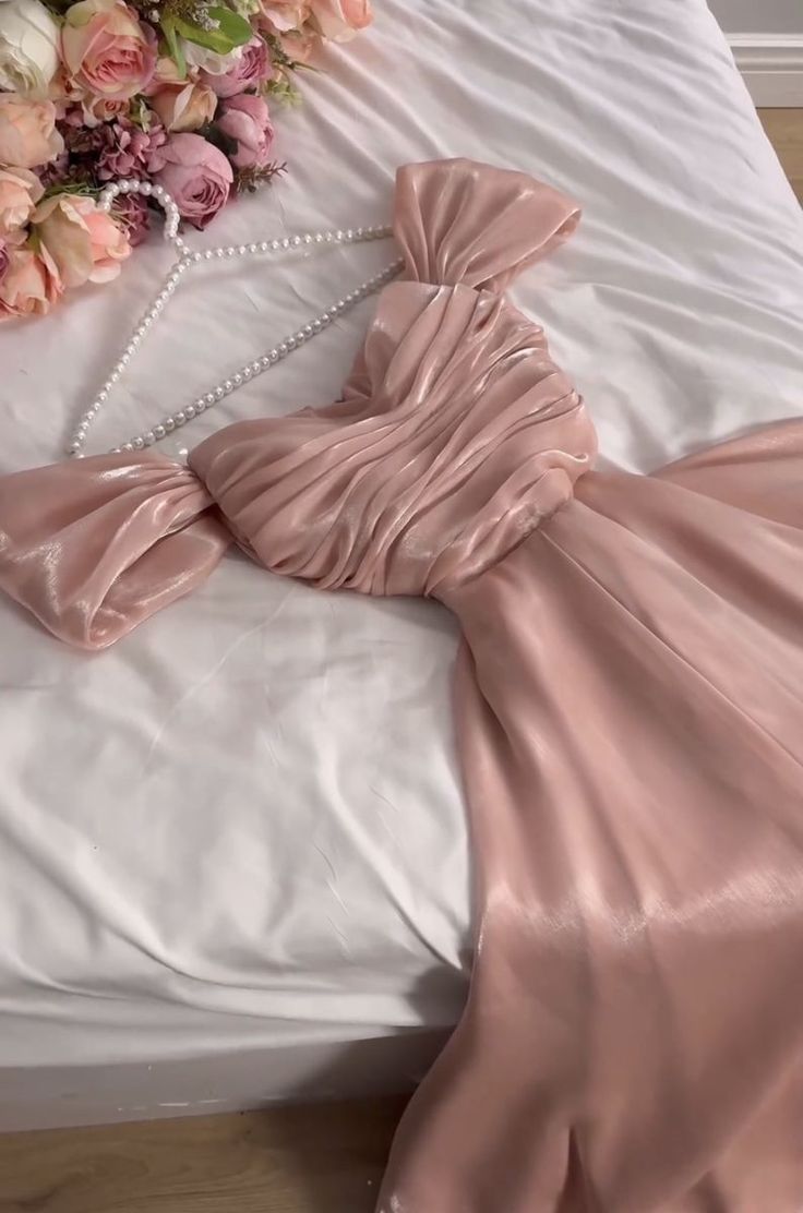 Modest A Line Strapless Silk Satin Long Pink Prom Dress Evening Gown fg6358
