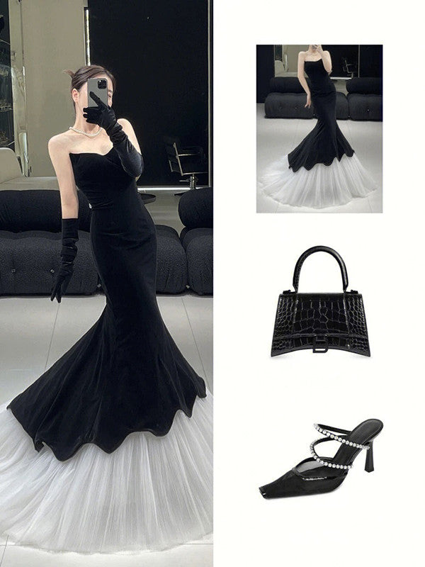 Black evening dress mermaid prom gown fg4147
