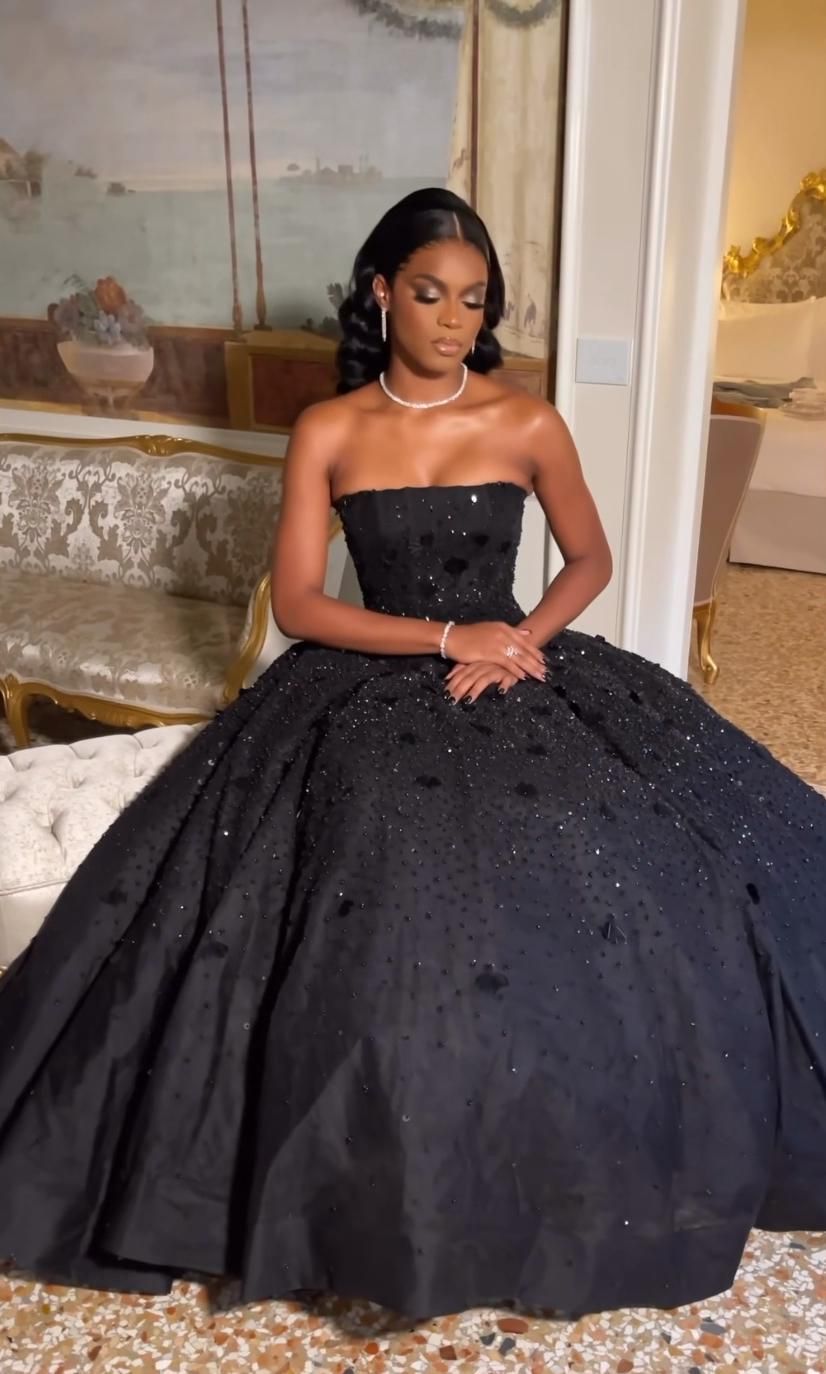 Black A line Long Prom Dress,Strapless Black Evening Dress fg7024