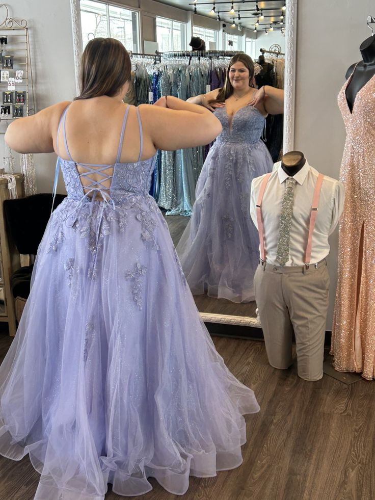 A-Linie Spaghettiträger Applikationen Tüll Langes Ballkleid fg7007