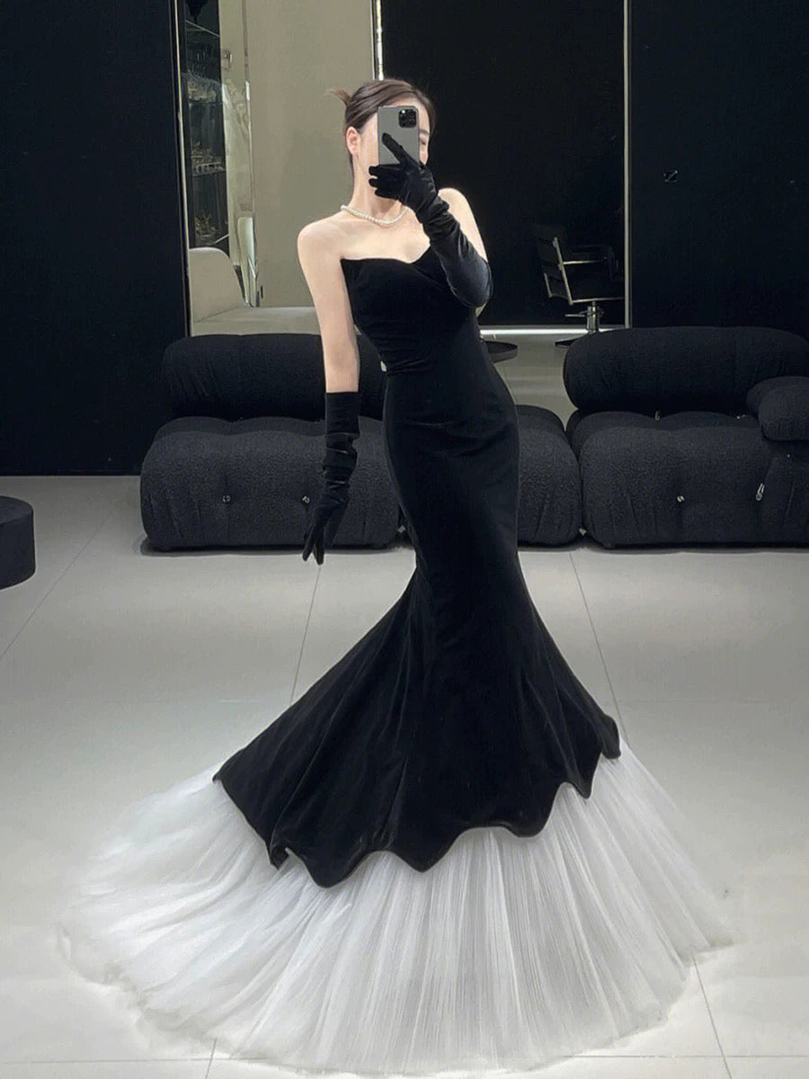 Black evening dress mermaid prom gown fg4147