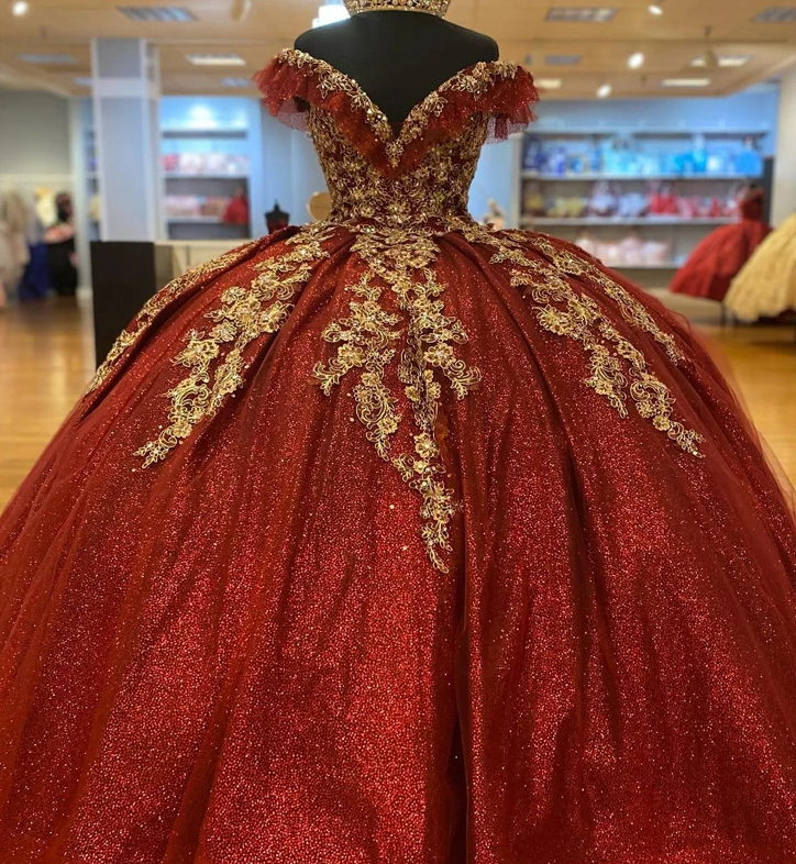 Dark Red Sequins Quinceanera Dresses 2024, Lace Up Ball Gown Prom Gowns fg6290