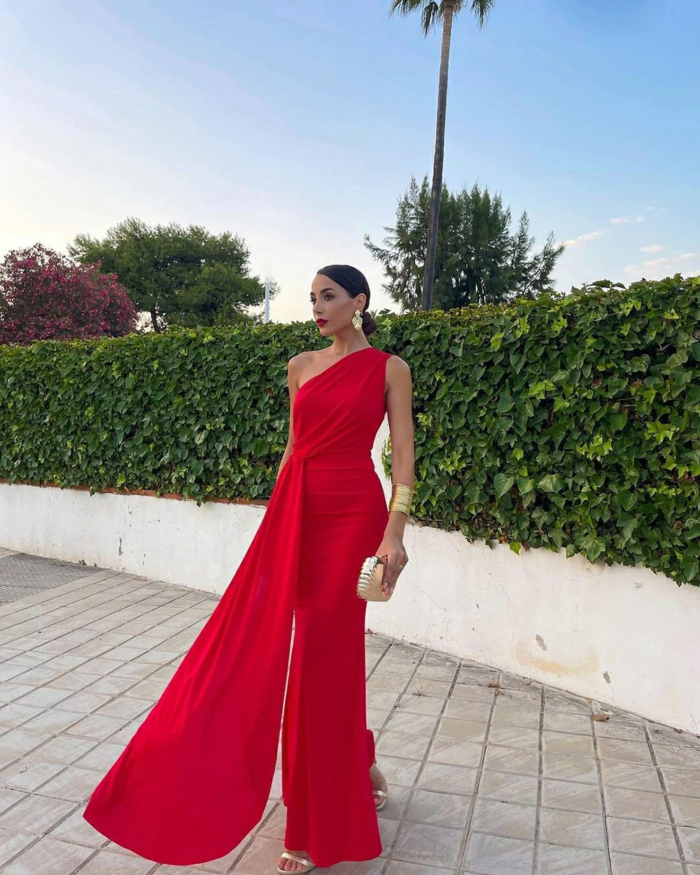 Red Party Dress Elegant Mermaid One Shoulder Prom Dress fg6262