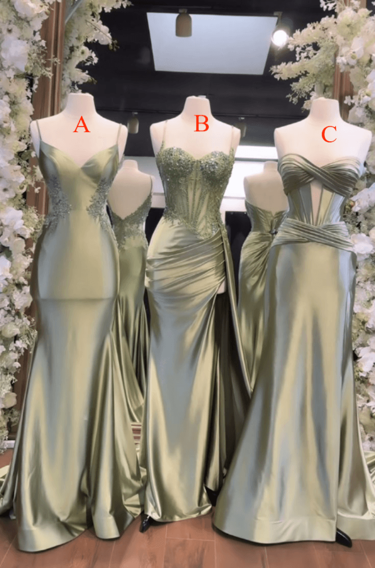 Sage Green Satin Long Prom Dress Evening Party Dresses fg7695