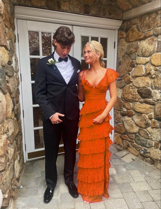 long red prom dresses, sexy lace evening dress with slit fg833