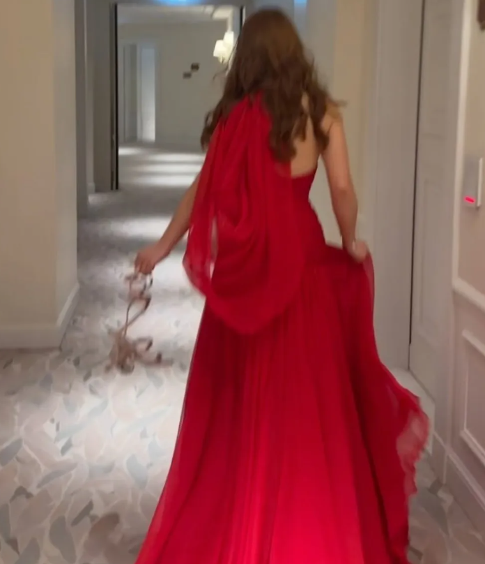 Red Evening Dress, Side Slit Party Dress For Women fg6266