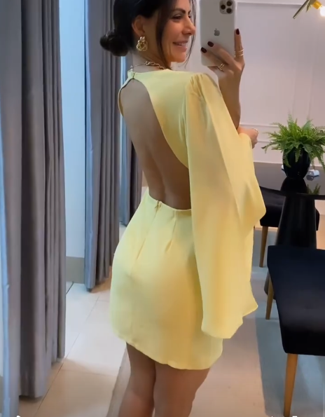 Yellow Long Sleeves Simple Short Formal Dress fg6208