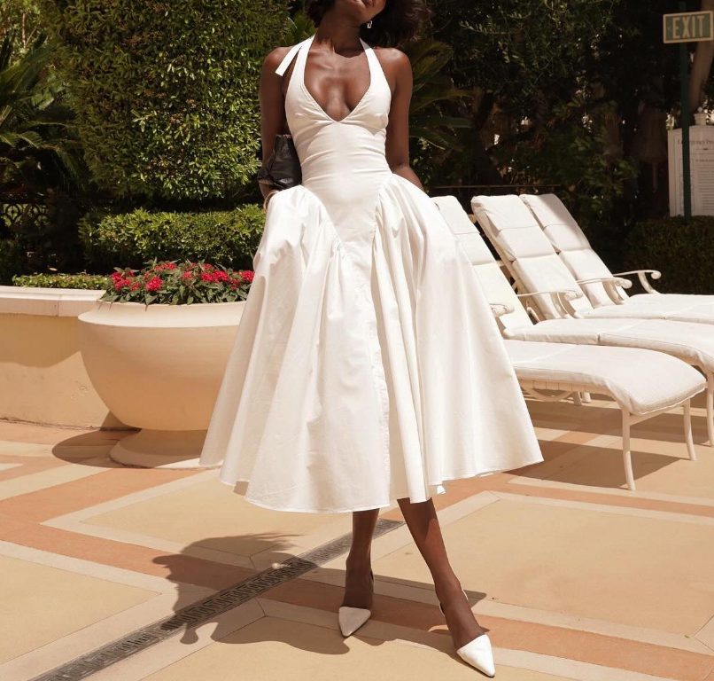 A line White Evening Dresses, Halter Prom Party Gown fg6561