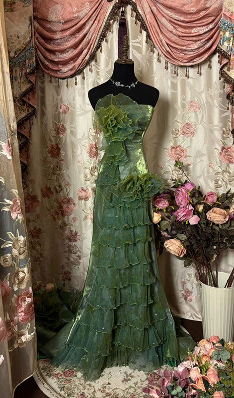 Green Strapless Long Prom Dress,Long Evening Gowns fg7146