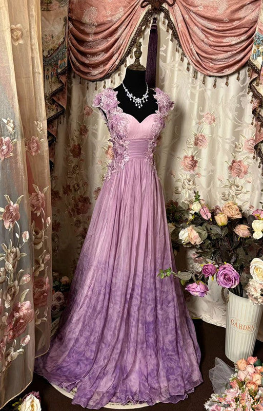 Sweetheart Flowers Chiffon Long Prom Dress,Long Evening Gowns fg7150