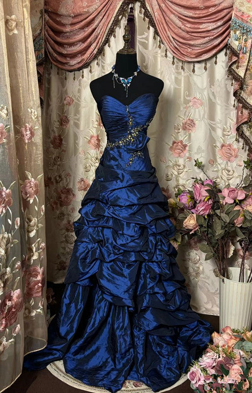 Blue Strapless Ball Gown Long Prom Dress,Long Evening Gowns fg7148