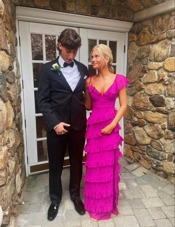 long red prom dresses, sexy lace evening dress with slit fg833