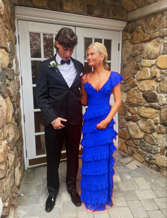 long red prom dresses, sexy lace evening dress with slit fg833
