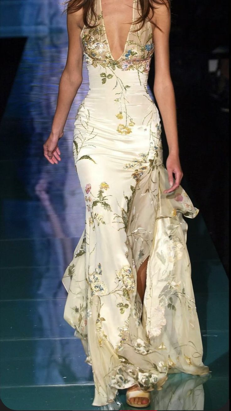 Mermaid Embroidered Long Prom Dress,Deep V Neck Evening Dress With Slit fg7305