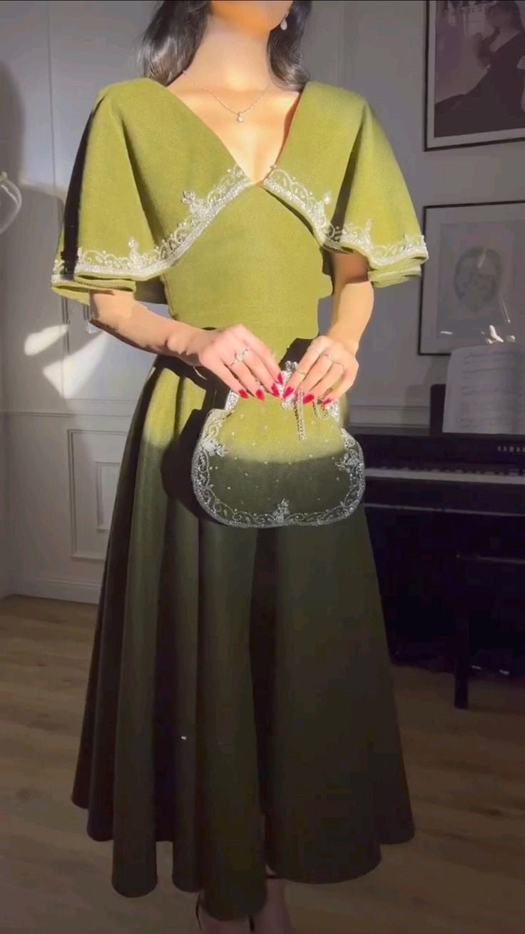 Elegantes A-Linien-Ballkleid, grünes Abendkleid, formelles Ballkleid fg7270