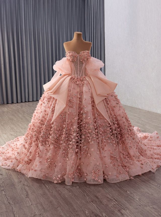 Pink Tulle Sequins Appliques Sweetheart Prom Dress fg8526