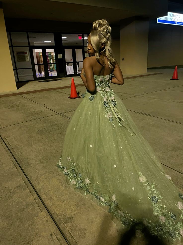 Green Strapless Long Prom Dress with Appliques fg5387