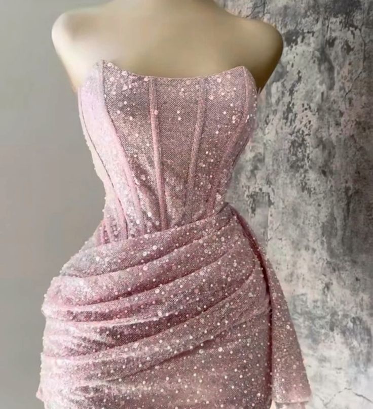 Pink Strapless Sequins Party Dress Mini Homecoming Dress Birthday Outfits fg6892