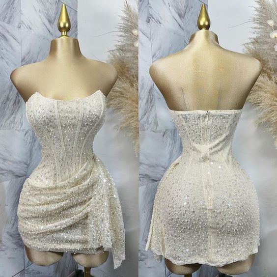 Pink Strapless Sequins Party Dress Mini Homecoming Dress Birthday Outfits fg6892