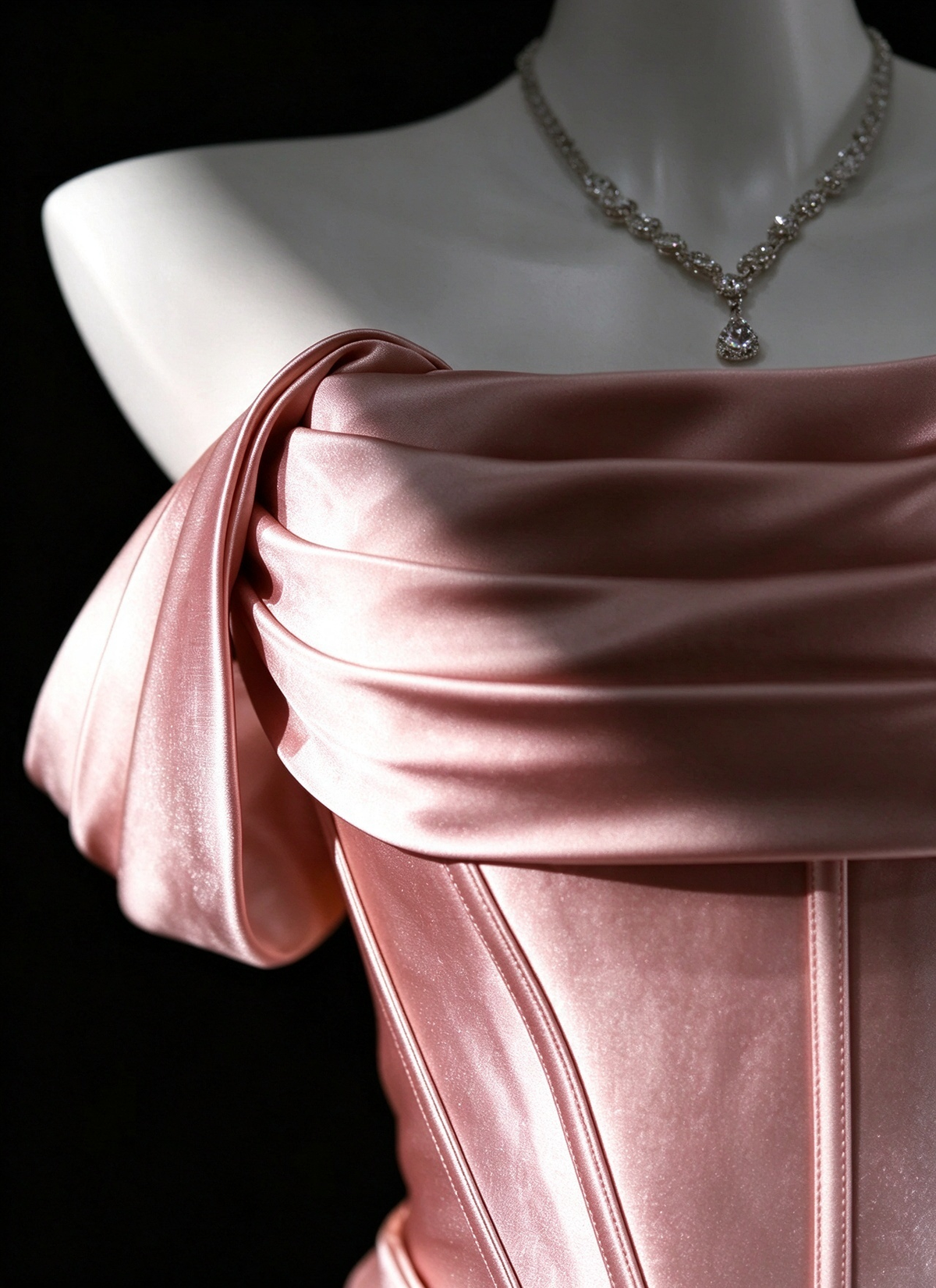 Rose Gold Satin Off-Shoulder Corset Mermaid Evening Gown fg9047