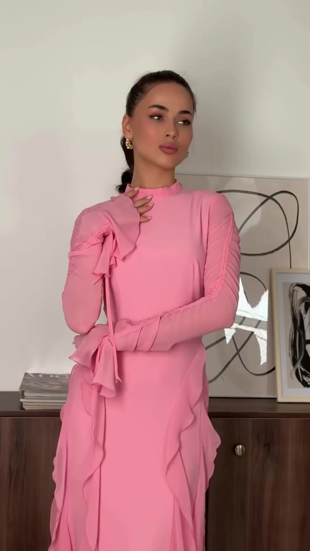 Ruffle Chiffon Women's Casual Dress Long Party Dress fg7442