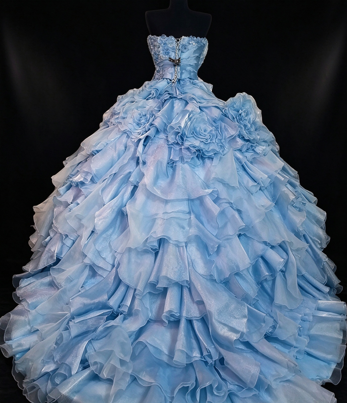 Strapless 3D Flower Ruffled Light Blue Ball Gown, Formal Evening Dress fg8916