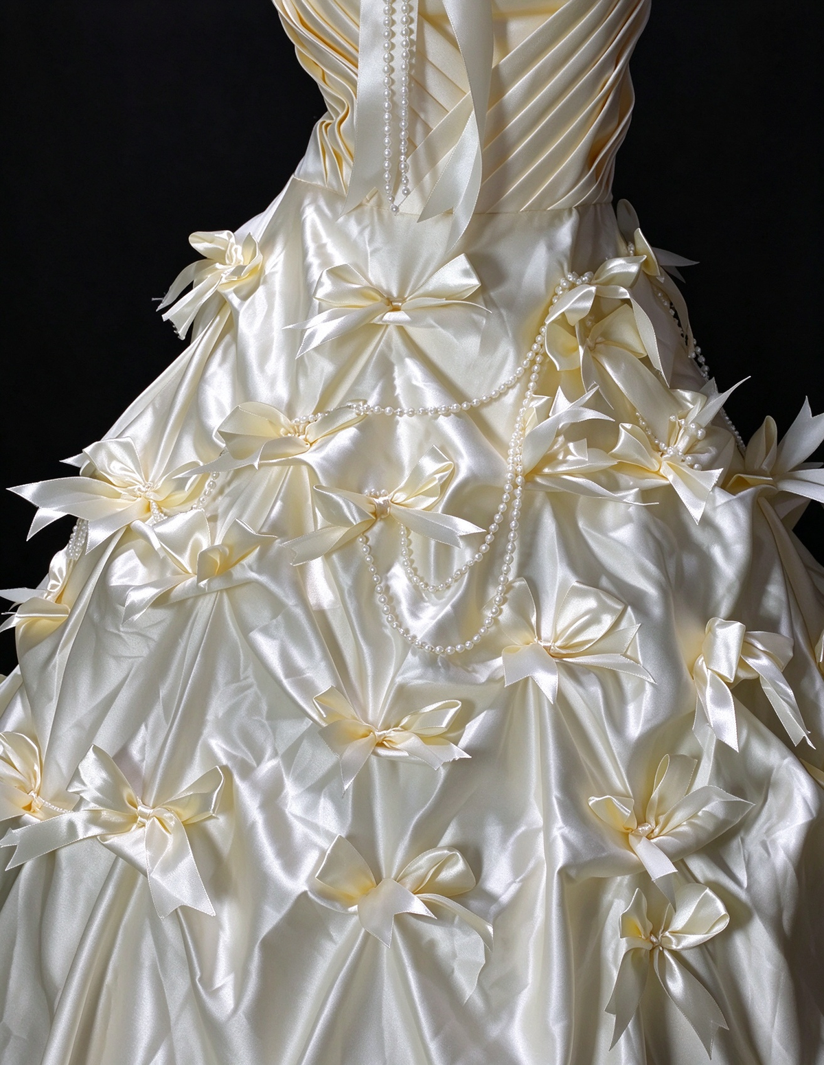 Strapless Bow Beaded Champagne Satin Ball Gown, Formal Evening Dress fg8930