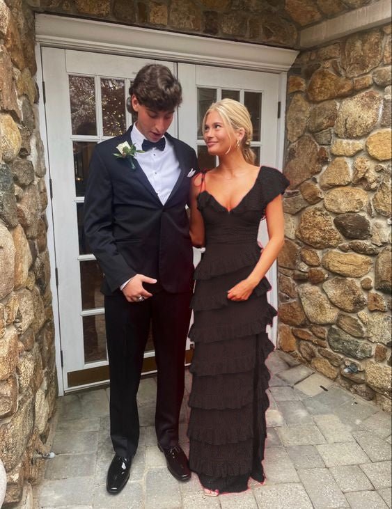long red prom dresses, sexy lace evening dress with slit fg833