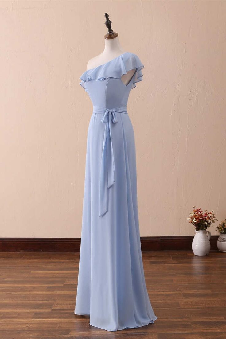 One-Shoulder Ruffled A-Line Long Bridesmaid Dress fg5964