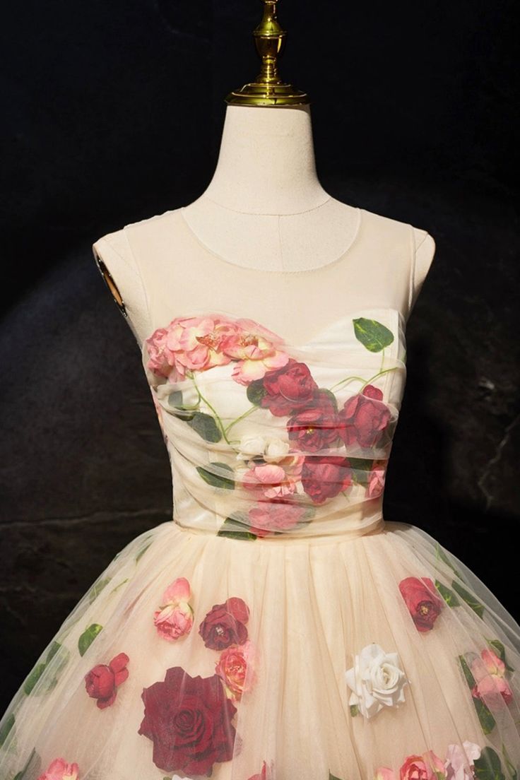 Cute Scoop Neck Short Prom Dress with Flowers, A-Line Party Dress fg5909