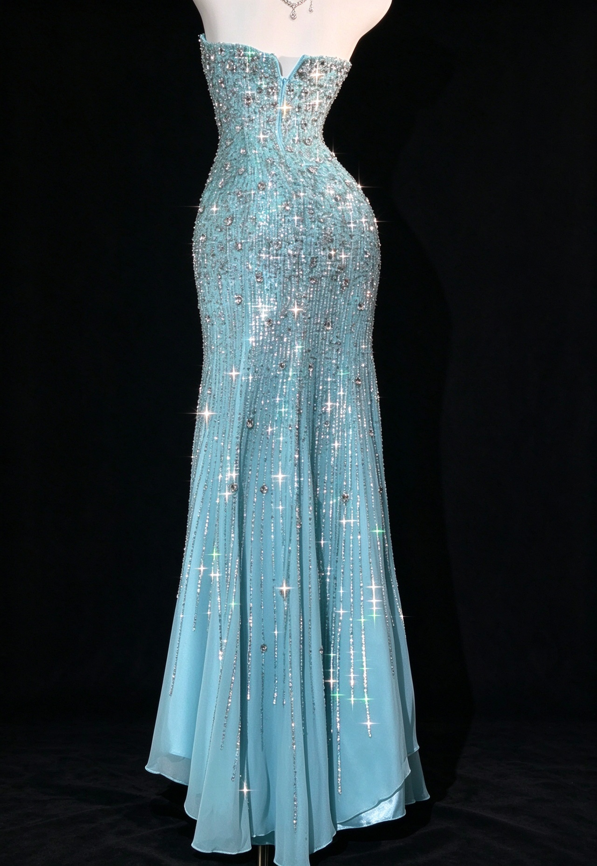 Turquoise Strapless Beaded Mermaid Evening Dress fg9122
