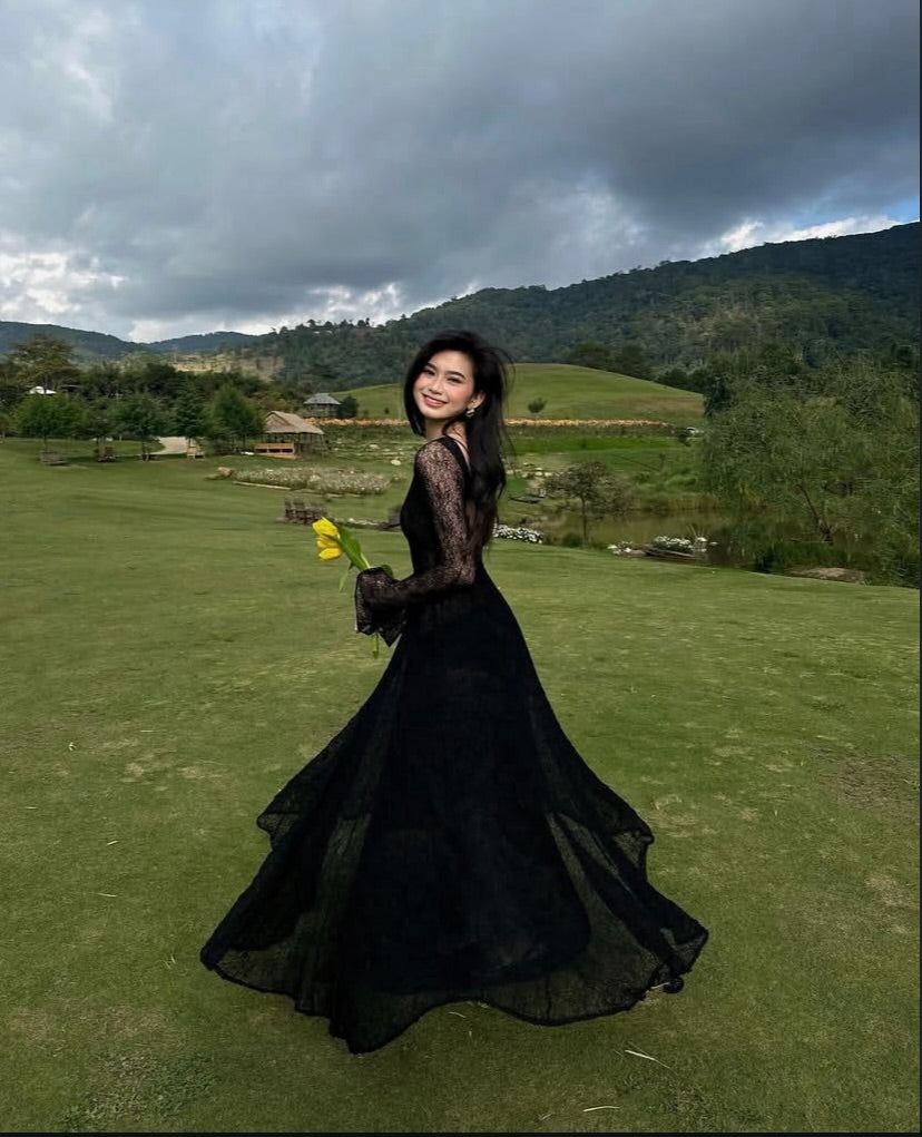 Black Lace Sexy Evening Dress Long Prom Dresses fg7562