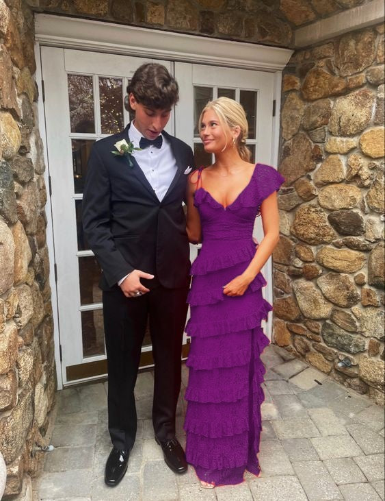 long red prom dresses, sexy lace evening dress with slit fg833