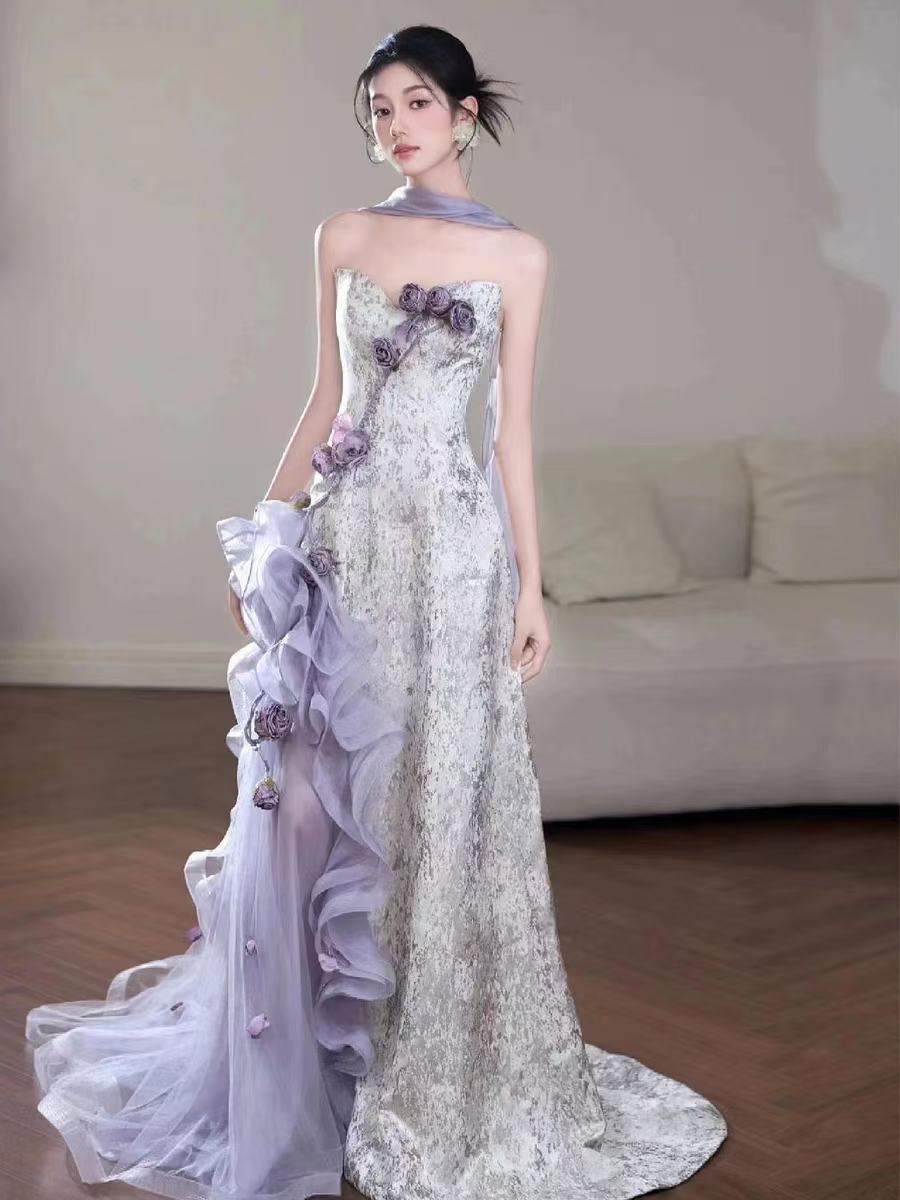 Lilac Strapless Long Prom Dresses Vintage Formal Evening Dress fg7589