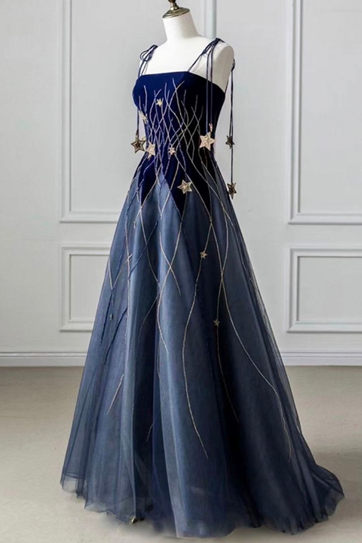 Spaghetti Strap Long Prom Dress with Star, Evening Party Dress fg6247