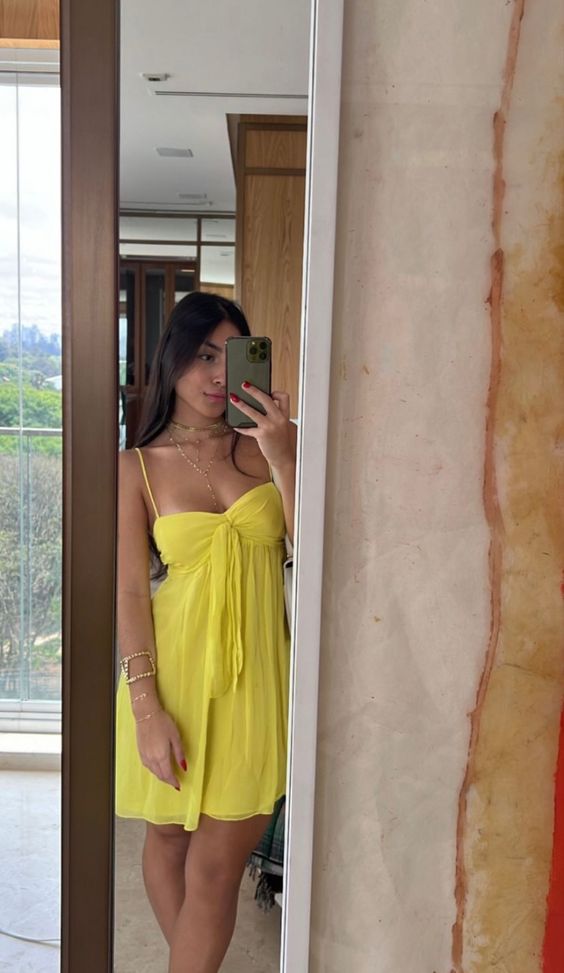 Yellow Spaghetti Straps Mini Party Gown Homecoming Dress fg6163