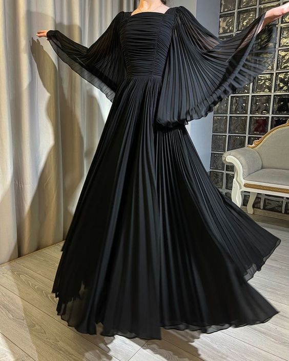 Black Chiffon A Line Prom Party Dresses fg6001