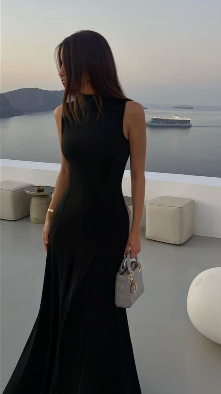 High Neck Sexy Black Evening Dress Long Prom Dresses fg7570