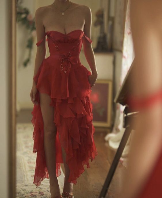 Red Off The Shoulder Evening Dresses Fashion Party Dress Prom Gown fg6808