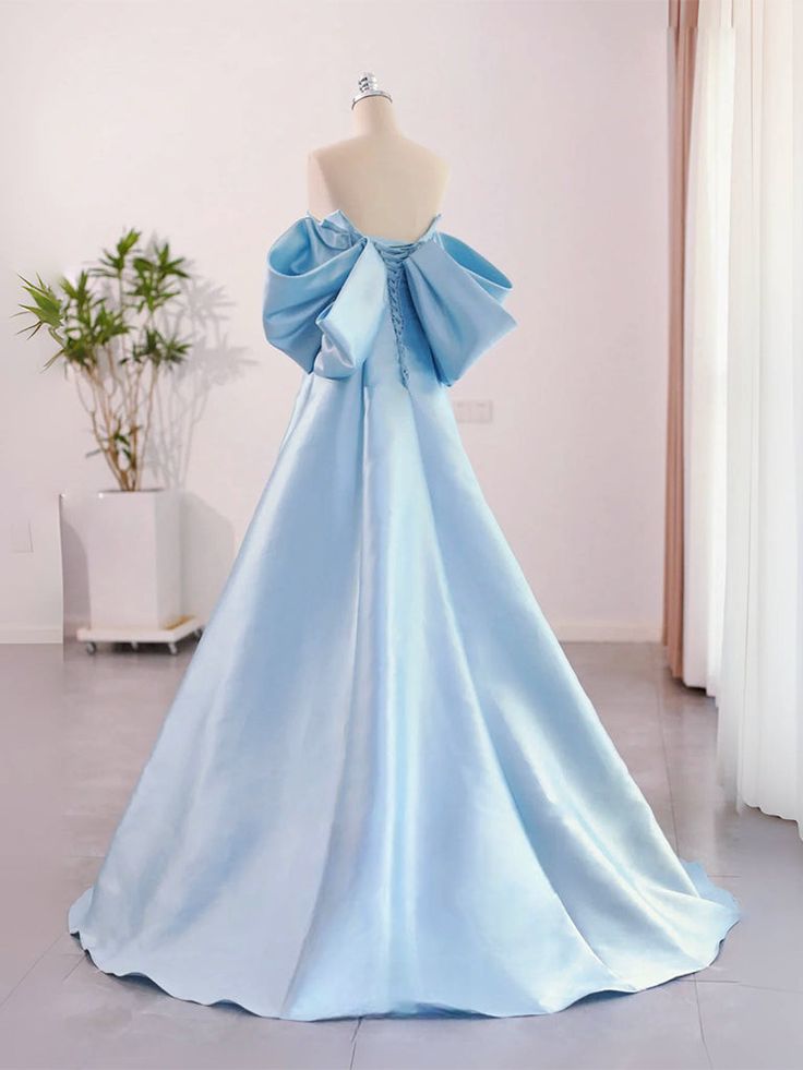 Gorgeous A line Blue Satin Prom Dress Evening Dress fg5873