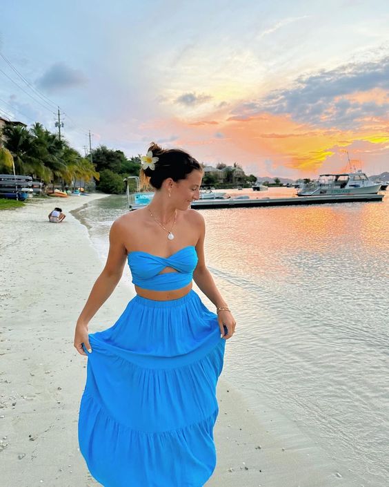 Elegant Two Piece Long Prom Dress,Summer Beach Dress fg5555